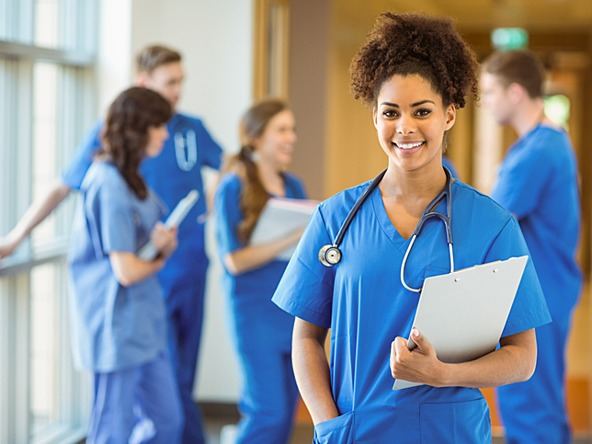 Group of young doctors in a hospital setting